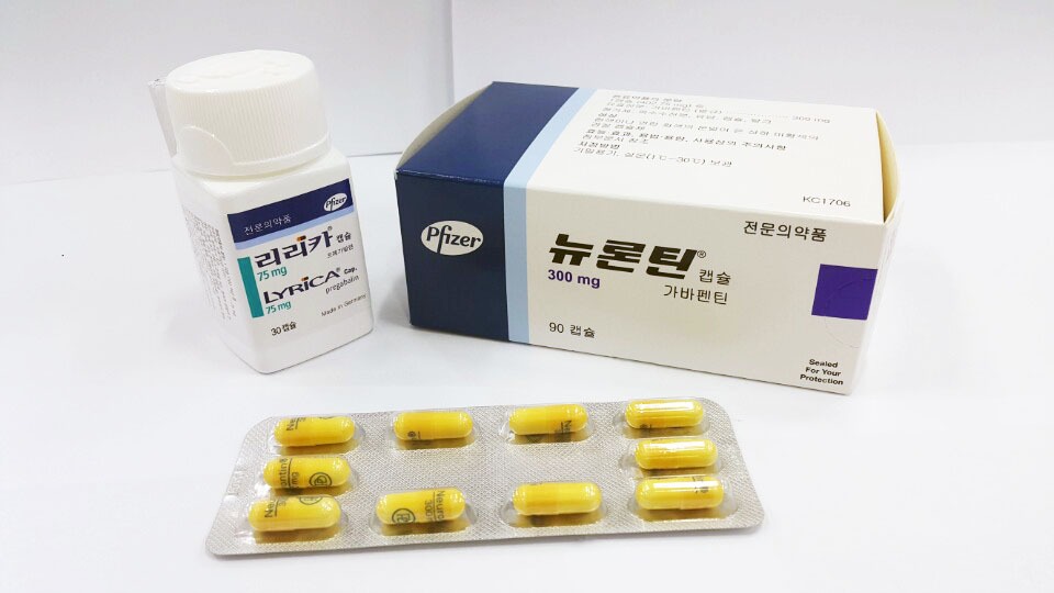대상포진 후 신경통 치료에 사용되는 프레가발린(리리카)과 가바펜틴(뉴론틴) 의약품 사진